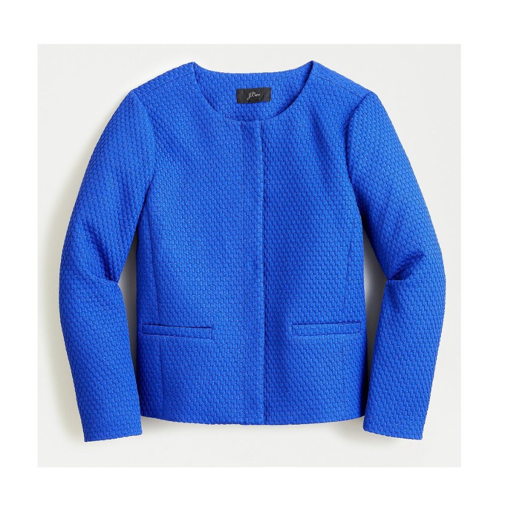 NEW J. Crew Collarless Portfolio Jacket in Matelasse, Oxford Royal Blue, Size 6